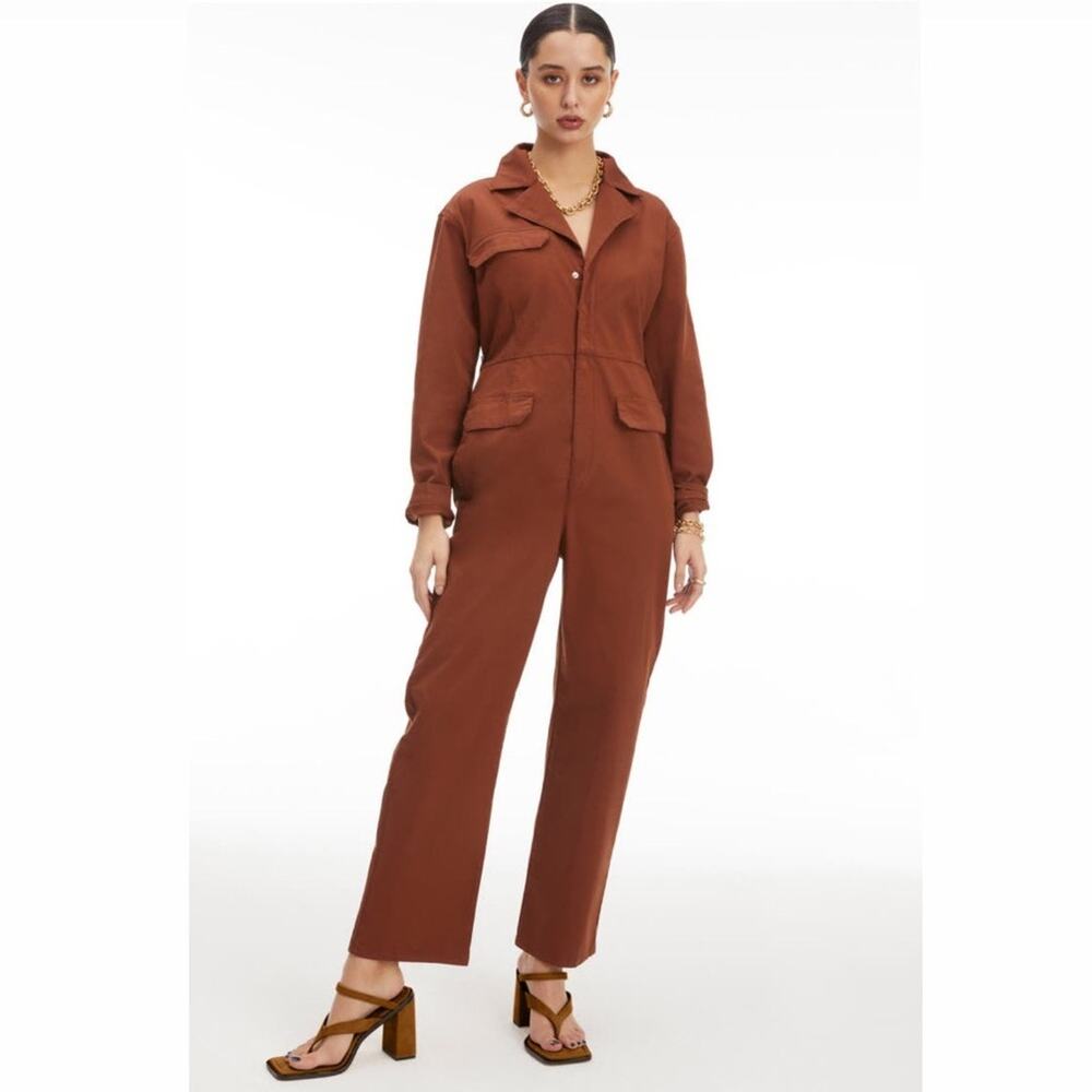Good American Utility Uniform Jumpsuit Camel Brown Cargo Size 2 Medium $169